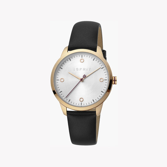 Esprit Women's Black Leather Watch, Silver Dial | ES1L112M0065-0